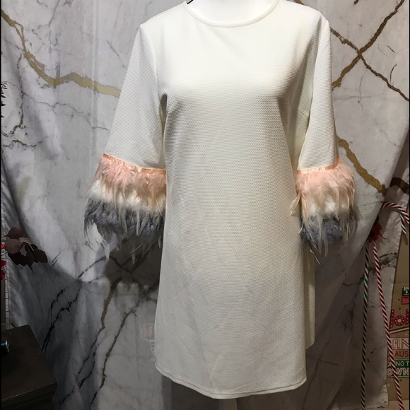 Shein Dresses | Shein White Dress Flatter Bell Feather Sleeves, L | Color: White | Size: L | Pm-36011609's Closet